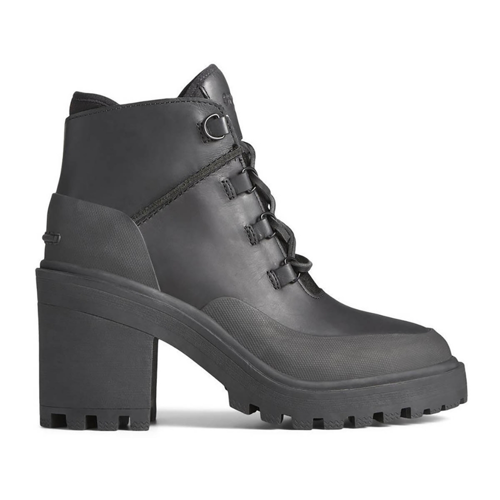 Sperry Pretty Tough Black Leather Waterproof High Heeled Boots - 8.5